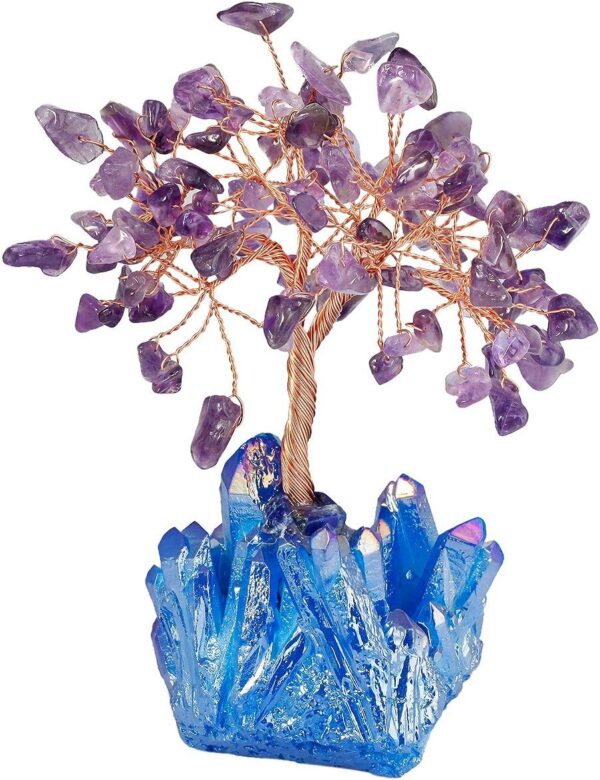 mookaitedecor Amethyst Crystal Tree, Quartz Cluster Rainbow Titanium Crystals Base Bonsai Money Tree for Wealth and Luck